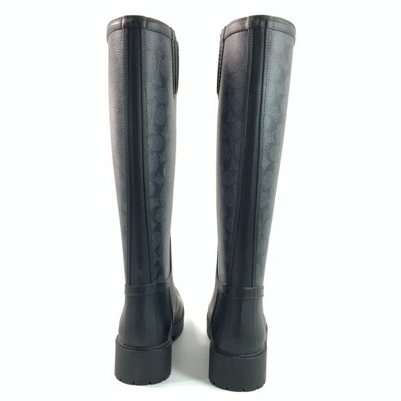 New Coach Monogrammed Tall Pull-on Rain Boots Black Gray 5 - Picture 7 of 11